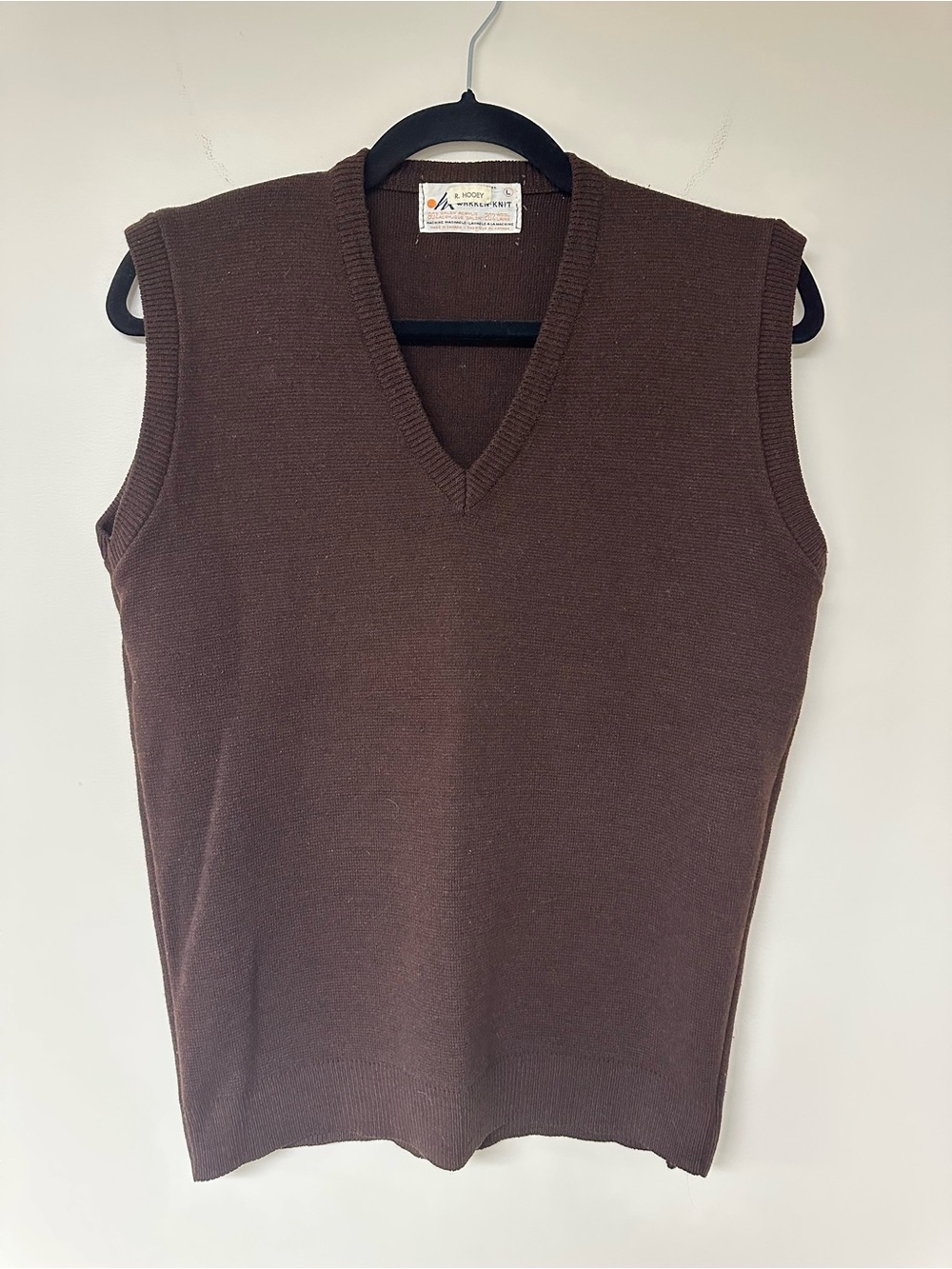 Vintage Chocolate Brown Wool V-Neck Sweater Vest